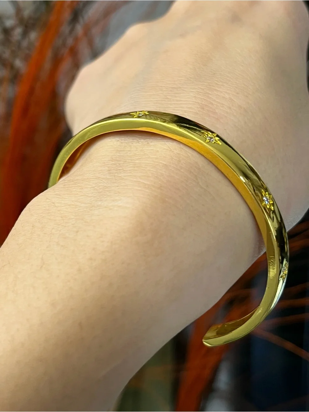 6mm Wide Cz Stars Silver Gold Cuff Bangle Bracelet for Women girls top seller